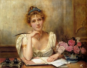 A young lady writing